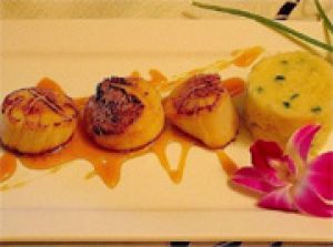 Pétoncles saisis sur purée de céleri rave et miel épicé au gingembre